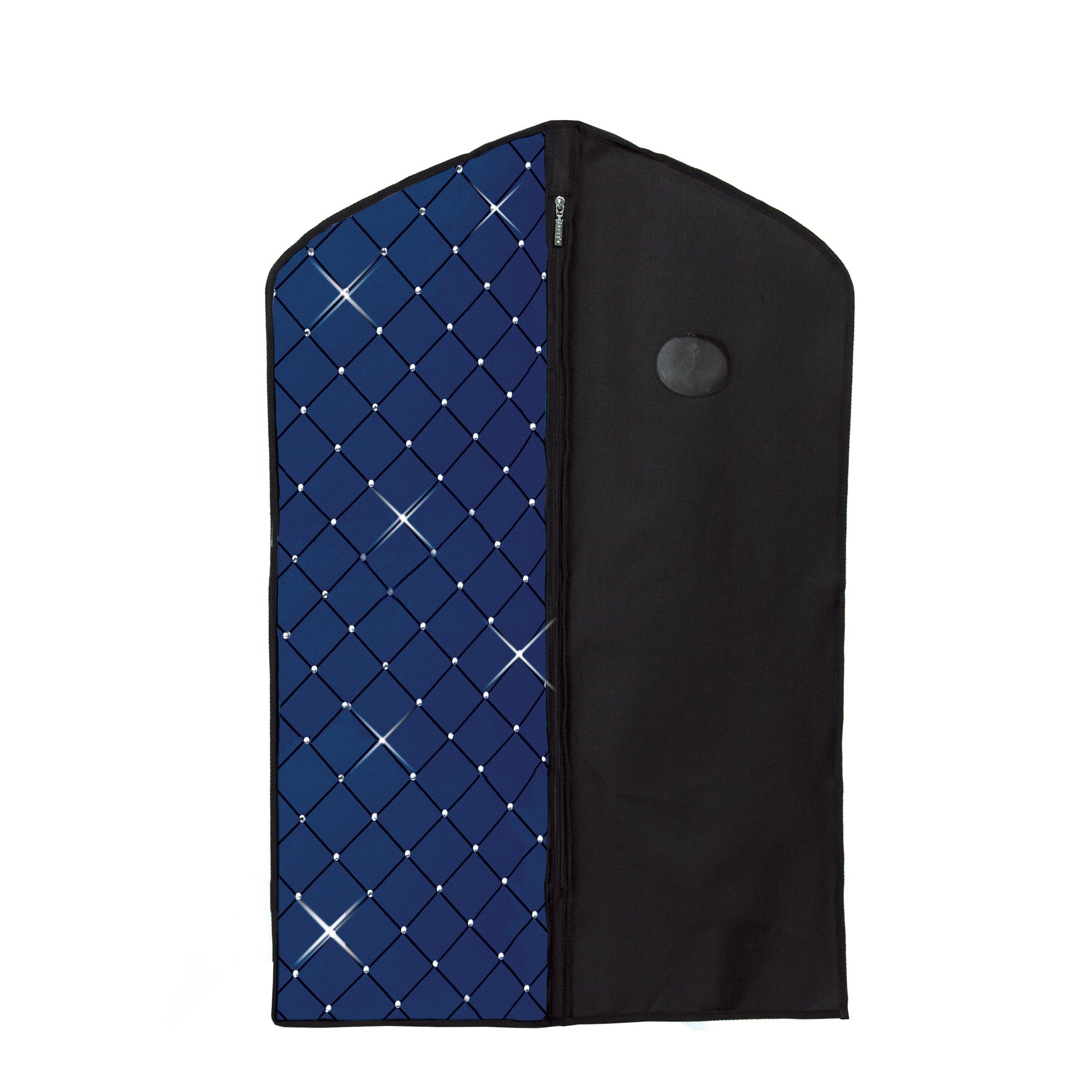a black suit case with a blue tie on it 
