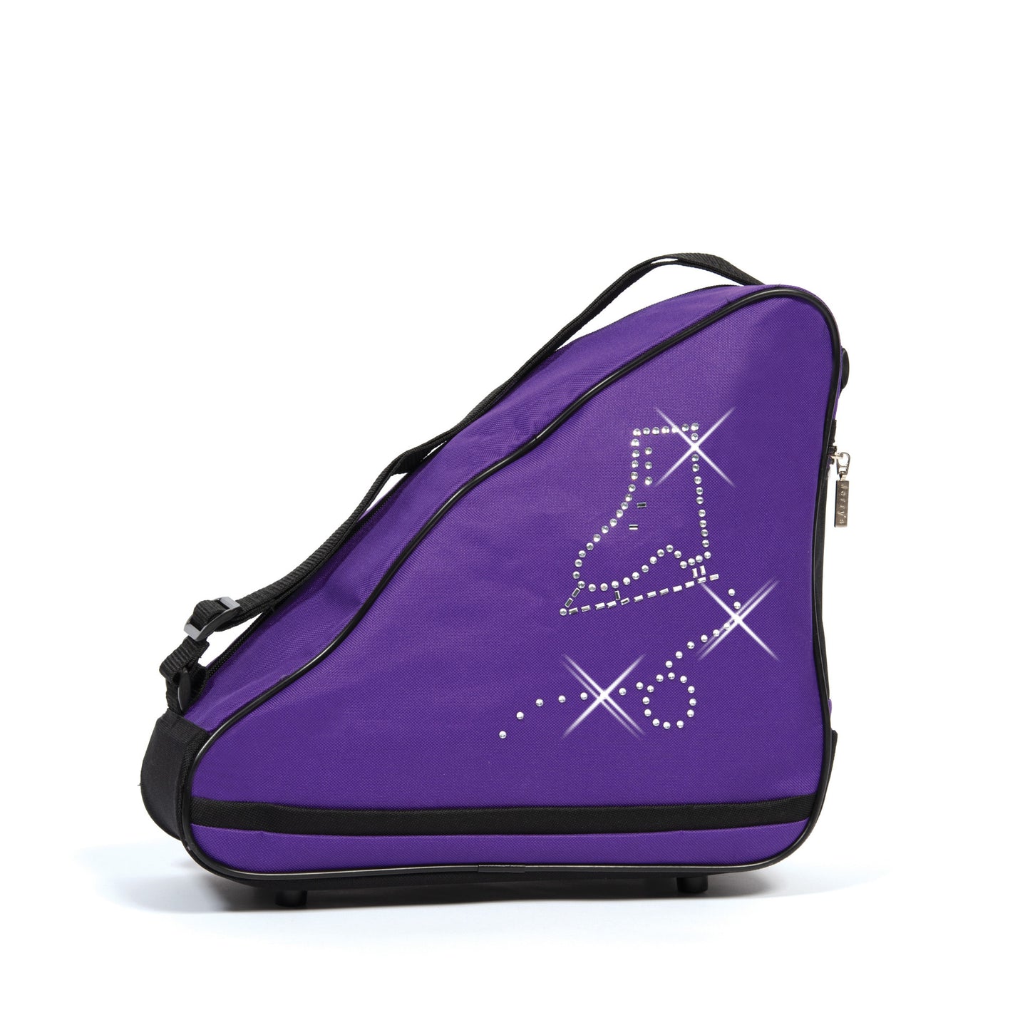 a purple suitcase sitting on a white surface 
