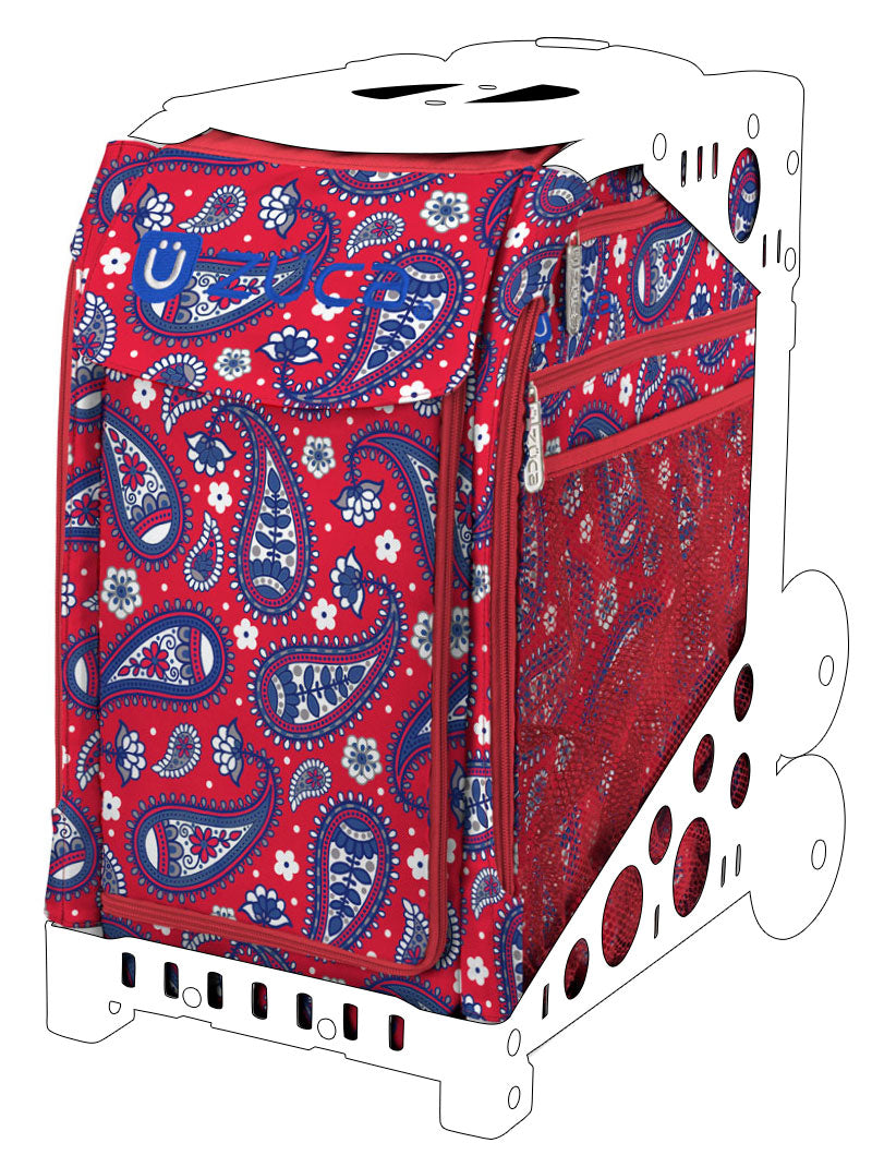 a close up of a red piece of luggage