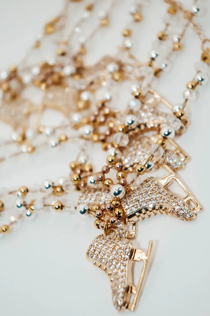 Collier de Patinage Tressé en Or avec Perles